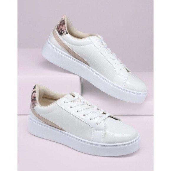 Shoes - White crocodile print snake print platform sneaker